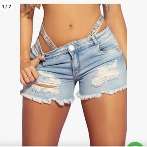 Trendy Light Blue Distressed Jean Shorts